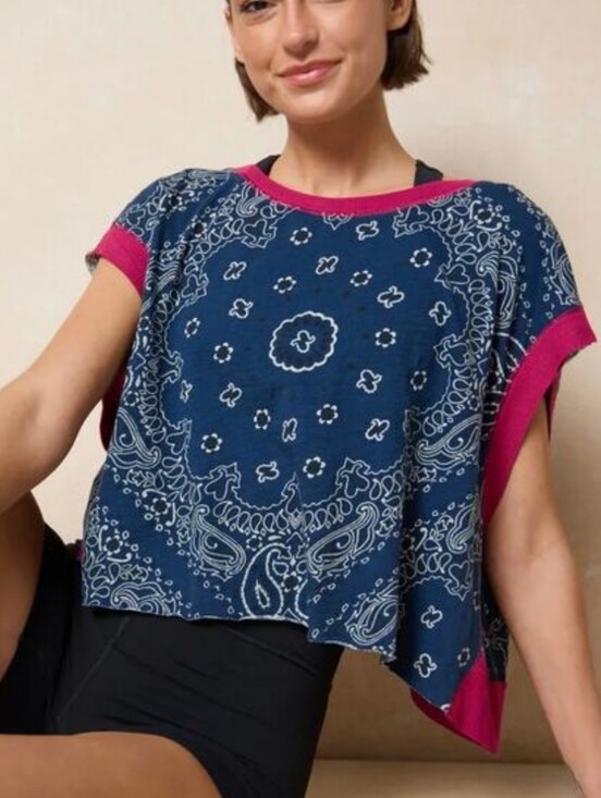 NATURAL LIFE Tops - Natural Life NEW Cut It Out Cotton Indigo Bandana Paisley Cover-up Top SZ Large